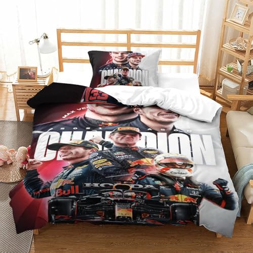 EOASNRTCB 3D Print F1 Racing Muster Kinder Bettbezug,F1 Racing Steppdeckenbezug Und Kissenbezug, 3D Digital Print, Mikrofaser Mit Verdecktem Reißverschluss Set Single（135x200cm） von EOASNRTCB