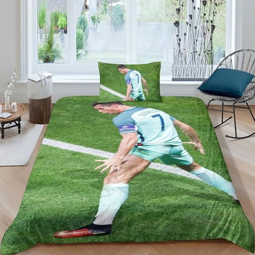 EOASNRTCB 3D Ronaldo Kinderbettwäsche Steppdeckenbezug+ Kissenbezug Jungen Bettwäsche Deckung Set Mit Verdecktem Reißverschluss Weich Mikrofaserbettwäsche Single（135x200cm） von EOASNRTCB