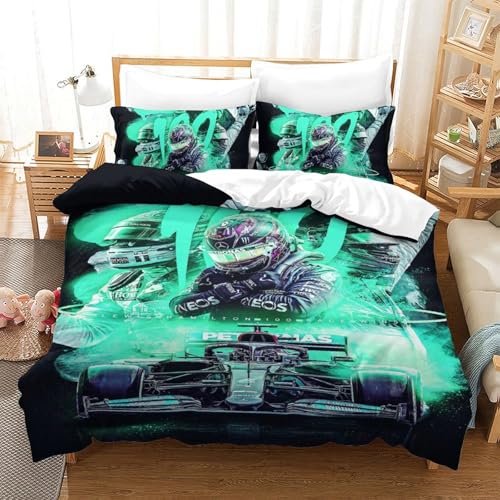 EOASNRTCB Bettwäsche 3D Lewis Hamilton Bettbezug Set Mit Verdecktem Reißverschluss Und Kissenbezug, Mikrofaser Kreative Steppdeckenbezug Set Für Erwachsene Kinder Single（140x200cm） von EOASNRTCB