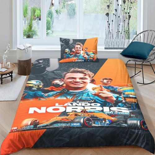 EOASNRTCB Bettwäsche Bettbezug-Set Lando Norris 3D F1 Racing Serie Print Mit Reißverschluss,Lando Norris Motiv Bettbezüge Set Microfaser Single（135x200cm） von EOASNRTCB