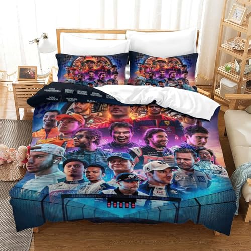 EOASNRTCB Bettwäsche Set Kinder Jungen Jugendliche 3D F1 Racing Kinderbettwäsche Weiche Bettbezug Und Kissenbezug Mit Reißverschluss Single（140x200cm） von EOASNRTCB