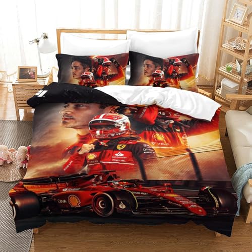 EOASNRTCB Charles Leclerc Bettwäsche 3D Bettbezug Bettwäsche Set Steppdeckenbezug Mikrofaser Bettbezug Mit Verdecktem Reißverschluss Und Kissenbezug Single（140x200cm） von EOASNRTCB