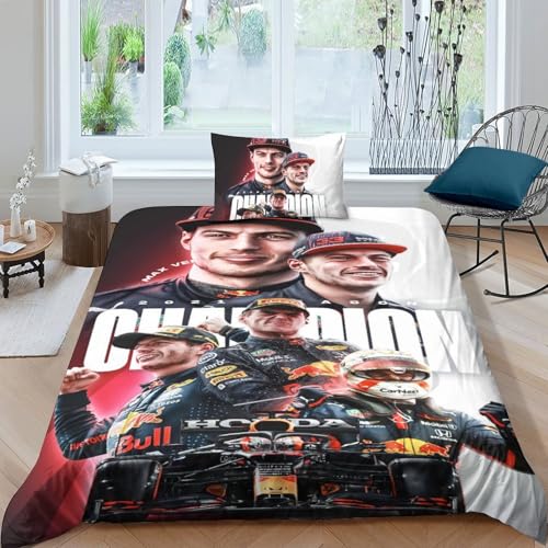 EOASNRTCB F1 Racing Bettwäsche 3D Bettbezug Bettwäsche Set Steppdeckenbezug Mikrofaser Bettbezug Mit Verdecktem Reißverschluss Und Kissenbezug Single（135x200cm） von EOASNRTCB