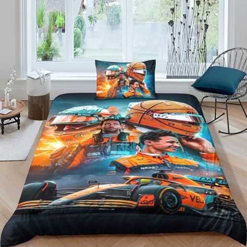 EOASNRTCB Mikrofaser Bettwäsche-Sets 3D Motiv F1 Racing Kinder Steppdeckenbezug Mit Verdecktem Reißverschluss Weiche Warm Bettbezug Mit Kissenbezug Für Jungen Mädchen Single（135x200cm） von EOASNRTCB