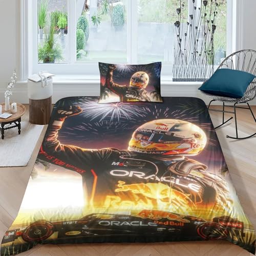 EOASNRTCB Mikrofaser Bettwäsche-Sets 3D Motiv F1 Racing Kinderbettwäsche Mit Reißverschluss Weiche Warm Bettbezug Mit Kissenbezug Für Jungen Mädchen Single（135x200cm） von EOASNRTCB