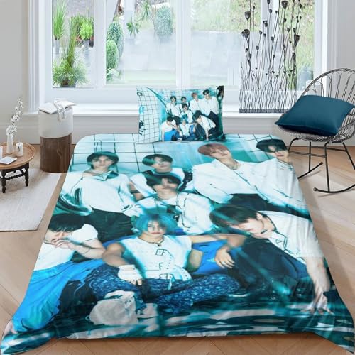 EOASNRTCB Stray Kids 3D Bettbezug-Set Mädchenbettwäsche Mikrofaser,Bettwäsche Für Kinder Steppdeckenbezug Und Kissenbezüge Mit Verdecktem Reißverschluss Single（135x200cm） von EOASNRTCB