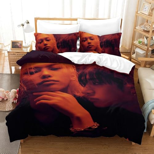 EOASNRTCB Stray Kids Bettwäsche-Set, 3D Drucken Stray Kids, Set Mit Kissenbezug Und Bettbezug, Bettwäsche, Zipper Öffnen Und Schließen, Geschenke Für Kinder Single（140x200cm） von EOASNRTCB