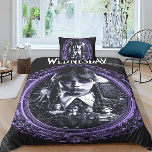 EOASNRTCB Wednesday Bettwäsche Bettbezüge Set Mit Kissenbezüge, Addams Muster Bettbezug-Sets，aus Mikrofaser Mit Reißverschluss Weich Und Bügelfrei Single（135x200cm） von EOASNRTCB