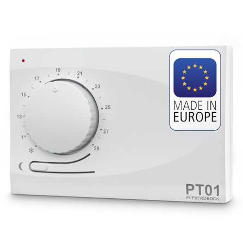 ELEKTROBOCK PT01 Wandthermostat - Keine Programmierung notwendig - Batteriebetrieb (2X AA) - Einfache Bedienung mit automatischer Nachtabsenkung - Für alle Kesselarten geeignet von EOB