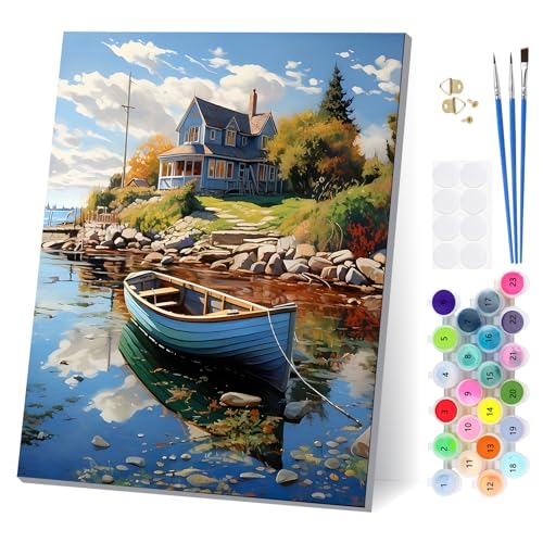 EOBROMD Boot Malen Nach Zahlen Erwachsene mit Rahmen, Malen Nach Zahlen Landschaft, Paint by Numbers, DIY Leinwand Handgemalt Ölgemälde Set für Home Decor 30x40cm von EOBROMD