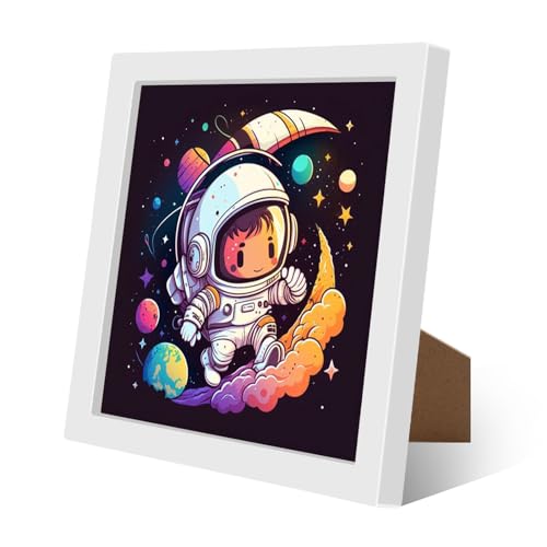 EOBROMD Diamond Painting Astronaut, Weltraumspaziergang Diamond Painting mit Rahmen, 5D Diamant Painting Bilder, Diamant Painting Bilder Arts Craft für Home Decor Geschenk 18x18cm von EOBROMD