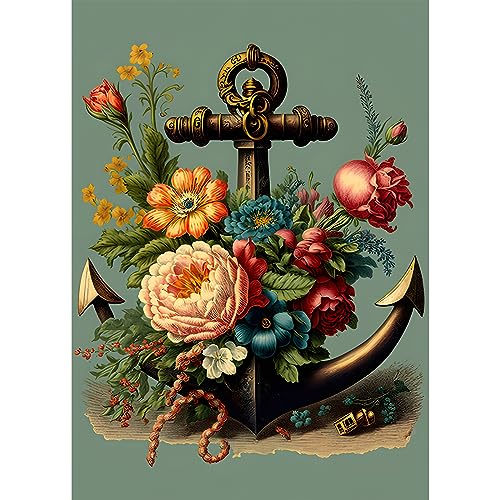 EOBROMD Diamond Painting Erwachsene Blumen, 5D Diamant Painting Bilder Erwachsene Bootsanker, DIY Diamond Painting Bilder Diamant Malerei Set für Wanddekoration 30x40cm von EOBROMD