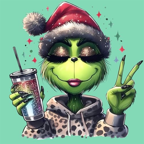 EOBROMD Diamond Painting Erwachsene Grinch, 5D Diamant Painting Bilder Erwachsene Cooles Mädchen, DIY Diamond Painting Bilder Diamant Malerei Cartoon Set für Wanddekoration 30x30cm von EOBROMD