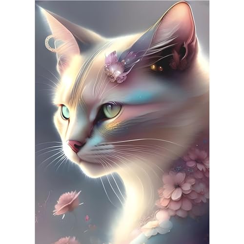 EOBROMD Diamond Painting Erwachsene Katze, 5D Diamant Painting Bilder Erwachsene Blumen, DIY Diamond Painting Bilder Diamant Malerei Tiere Set für Wanddekoration 30x40cm von EOBROMD