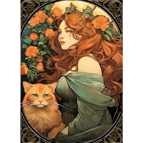 EOBROMD Diamond Painting Erwachsene Katze, 5D Diamant Painting Bilder Erwachsene Frau, DIY Diamond Painting Bilder Diamant Malerei Blume Set für Wanddekoration 30x40cm von EOBROMD