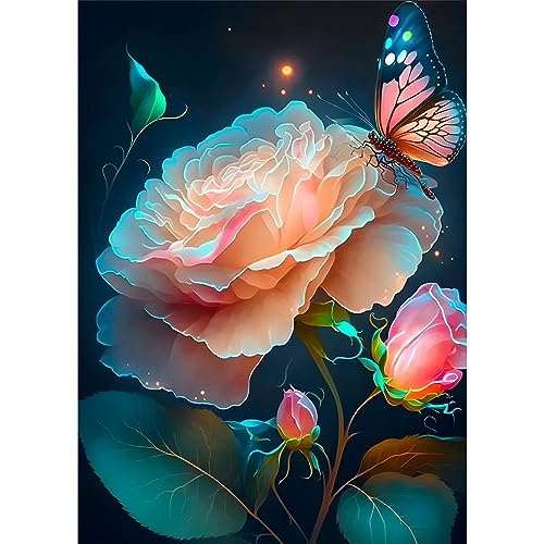 EOBROMD Diamond Painting Erwachsene Schmetterlinge, 5D Diamant Painting Bilder Erwachsene Blumen, DIY Diamond Painting Bilder Diamant Malerei Rosen Set für Wanddekoration 30x40cm von EOBROMD