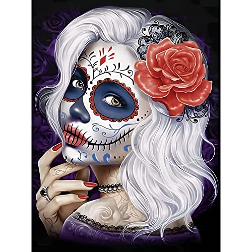 EOBROMD Diamond Painting Erwachsene Skull Girl, 5D Diamant Painting Bilder Blume, DIY Diamond Painting Bilder Diamant Malerei Horror Set für Wanddekoration 30x40cm von EOBROMD