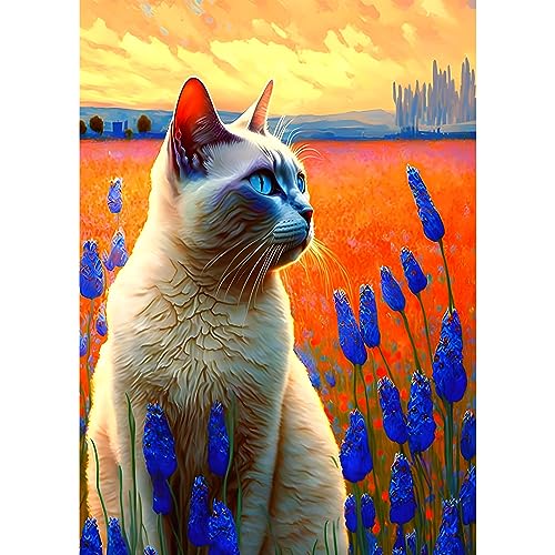 EOBROMD Diamond Painting Erwachsene Tiere, 5D Diamant Painting Bilder Erwachsene Blume, DIY Diamond Painting Bilder Diamant Malerei Katze Set für Wanddekoration 30x40cm von EOBROMD