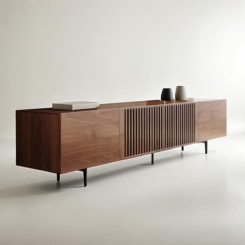 EOBfurniture TV Schrank 180 cm passend für 75 Zoll Fernseher, Lowboard mit Lamellentüren und großem Stauraum, vielseitiges TV Board für Wohnzimmer & Unterhaltungsraum, Sideboard in Nussfarbe (180cm) EOBfurniture TV Schrank 180 cm passend für 75 Zoll Fernseher, Lowboard mit Lamellentüren und großem Stauraum, vielseitiges TV Board für Wohnzimmer & Unterhaltungsraum, Sideboard in Nussfarbe (180cm) von EOBfurniture