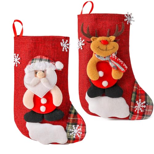 EODKSE 2er Set Weihnachtsstrümpfe mit kreativen Nikolausmuster - perfekt als Geschenkbeutel, Baumschmuck und Dekoration für Kamin und Kinderzimmer - eine tolle Ergänzung für Jede Weihnachtsfeier! von EODKSE