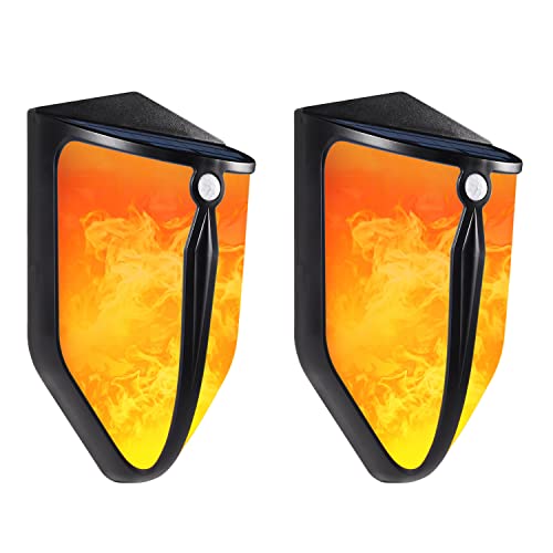 2 Stück LED Solarleuchte für Außen mit Flackernd Tanzen Flamme, 57 LED Solar Wandleuchte mit bewegungssensor, IP65 Wasserdicht Wand Solarlampen für Garten Terrassen Hof Party von EOEO
