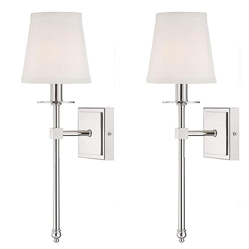 2 Stück Moderne E14 Wandleuchten innen Schlafzimmer Wandlampe mit Weiß Stoff Lampenschirm Metall Nachttischlampe Up Down Wandbeleuchtung für Wohnzimmer Eitelkeit Treppe Flur,Chrome von EOEO