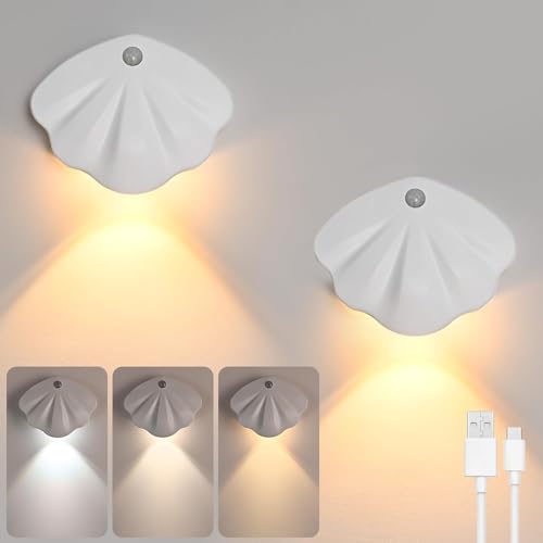 EOEO 2 Stücke LED Wandlampe mit Bewegungsmelder Innen Akku Kabellos Wandleuchte Dimmbare NachtLicht mit Schalter,USB Aufladbare Magnetische Wandbeleuchtung Treppenbeleuchtung Flurlampe,Weiß von EOEO