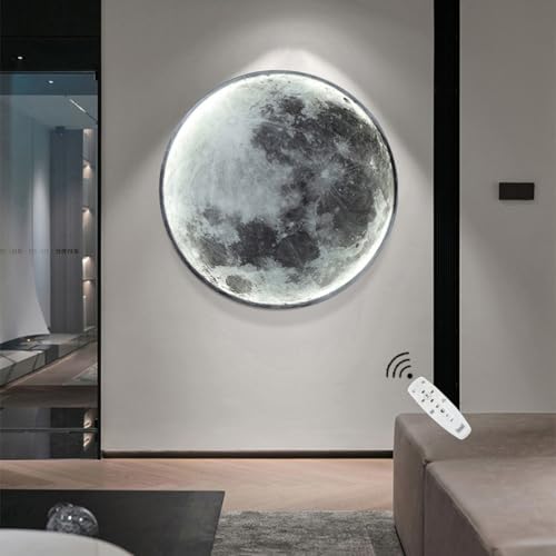EOEO 80cm Großer LED Mondlampe Wandleuchte Dimmbar mit Fernbedienung 45W Art Deco Wohnzimmerlampe Wandlampe Runde Ultradünn Wandbeleuchtung 3D Mond Lampe für Kinderzimmer Schlafzimmer Deckenlampe von EOEO