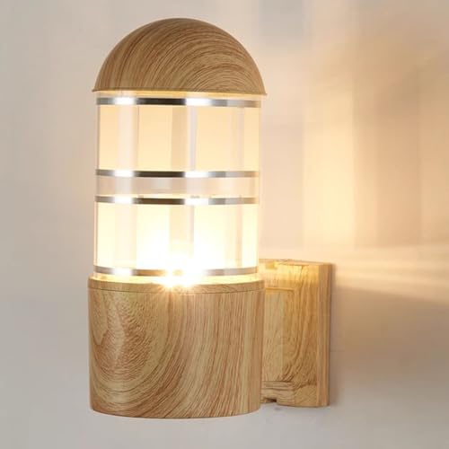 EOEO Außenwandleuchte aus Metall in Holzoptik Vintage Wandlampe E27 Außenlampe mit Glas Lampenschirm,IP54 wasserdicht Wand Außenleuchte Hof Garten Balkon Terrasse Flur Rustikale Wandbeleuchtung,A von EOEO