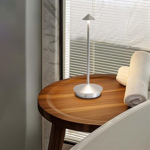 EOEO Dimmbar Tischleuchte mit Touch Schalter Akku 3 Farbtemperatur Tischlampe Aluminium Schreibtischlampen Modern Innen Beleuchtung Lampe USB Aufladbar Nachtlicht für Schlafzimmer Kinderzimmer,Silber von EOEO