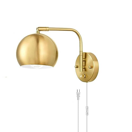 EOEO Innen Wandleuchte Dimmbar mit Schalter, E27 Verstellbare Gold Wandlampe aus Metall Nachttischlampe mit Stecker und Kabel Retro Industrial Wand Leselampe für Wohnzimmer, Schlafzimmer, Büro,1pack von EOEO