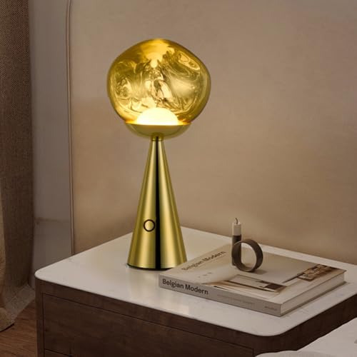 EOEO LED 8W Tischlampe Akku mit Touch-Schalter Nachttischlampe Metall Kabellos Tragbar Nachtlicht 3000K/4500K/6000K Eisen und Acryl Tischleuchte für Wohnzimmer Schlafzimmer Arbeitszimmer,Gold von EOEO