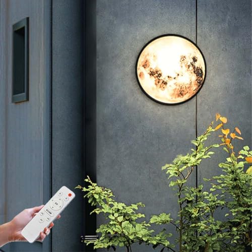 EOEO Modern LED Aussen Wandleuchte,Außen Runde Mond Design Deko Lampe,Dimmbar Mond Wandlampe mit Fernsteuerung,18W Wasserdicht IP54 Mondlampe,Garten Beleuchtunglampe,Außenlampe,Flurlampe,30cm von EOEO
