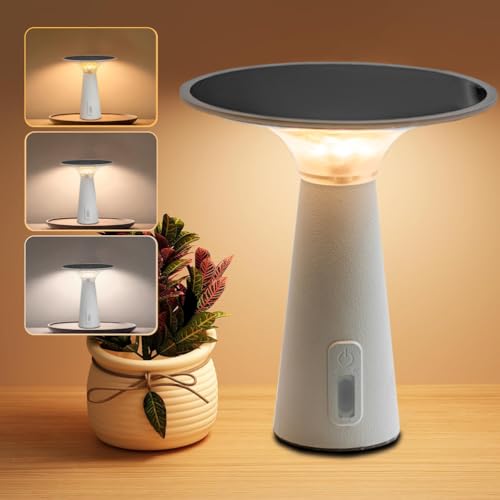 EOEO Solar Tischlampe Outdoor, Kabellose LED Tischleuchte mit 3600mAh Akku, Dimmbar 3 Farbtemperaturen & Touch,IP44 Wasserdicht, USB/Solar Aufladbar für Innen Außen Garten Balkon Camping,Weiß von EOEO