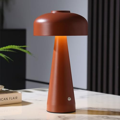 EOEO Touch Dimmbare LED Akku Tischlampe Kabellos Pilz Lampe USB-C Aufladbar Tischleuchte 3000K-6000K Acryl Lampenschirm Nachttischlampe Leselampe für Schlafzimmer Hotel Restaurants,Braun von EOEO