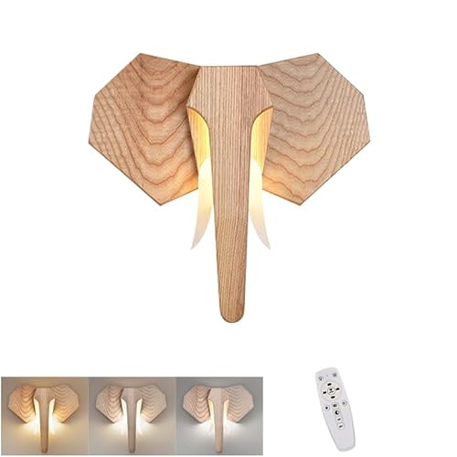 LED Wandleuchte Innen Holz Dimmbar Wandlampe mit Fernbedienung 12W Kreative Elefanten 2-flammig Wandbeleuchtung Nachttischlampe Modern Dekor Wand Holzlampe für Schlafzimmer Wohnzimmer Flur,32 x 36cm von EOEO