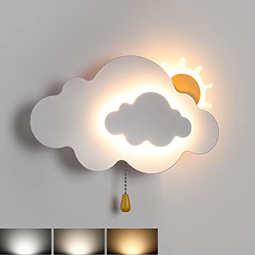 LED Wolken Kinder Wandlicht mit Zugschalter, 7W Dimmbar Kinderzimmer Wandleuchte 3000K-6000K Madchen Junge Zimmer Kinderlampe Bettlampe Wolkenform Innen Wandlampe mit Schalter,Weiß von EOEO