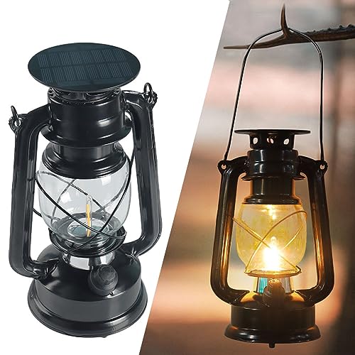 Vintage Akku Solarlaterne Dimmbar 3000K Warmweiß Außen Retro Design Solarlampen Sturmlampe USB Wiederaufladbar Solarleuchten IP55 Wasserdicht 50 Lumen LED Laternen für Camping Garten Balkon Terrasse von EOEO