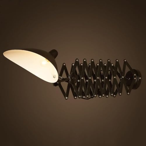 Vintage Wand Scherenlampe Schwarz Metall Wandleuchte Verstellbar Teleskoparm E27 Innen Retro Industrie Wandlampe mit Ziehharmonika arm Wand-Leselampe Bettlampe, für Schlafzimmer Wohnzimmer Esszimmer von EOEO
