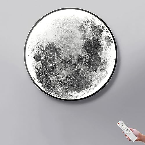 Wandleuchte Mond LED Dimmbar Kinderzimmer Wandlampe mit Fernbedienung, Rund Mond Lampe-3D Design Nachttischlampe, 3000K-6000K, Innen Dekorieren Decke Wandlicht für Schlafzimmer Wohnzimmer,28w/60cm von EOEO