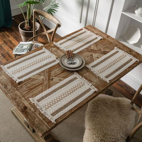EOGIMI Boho Gewebte Tischsets 4er Set Braun/Beige Makramee Stil Platzsets für Küchentisch von EOGIMI