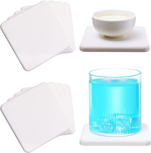 EOGRFW 4 Stück Wasserabsorbierender Stein,10x10cm Kieselgur Untersetzer,Diatomit-Untersetzer,Saugfähige Untersetzer für Getränke Tassen Handseifen Pflanzen,Schnelle Wasseraufnahme (Weiß) von EOGRFW