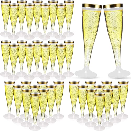 EOGRFW 50 Stück Sektgläser Plastik, Mehrweg Champagnergläser mit Goldrand, 133ml Wiederverwendbare Kunststoff Champagner Gläser, Sektgläser Plastik 50 Stück (Gold Side von EOGRFW