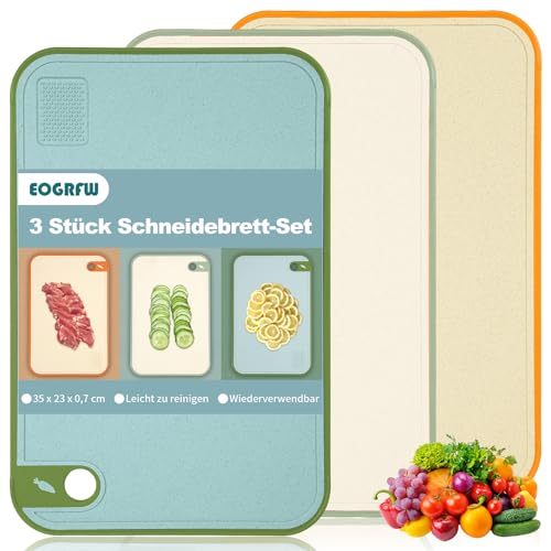 EOGRFW Schneidebrett Set, 3 Stück, Kunststoff, Groß, Rille, Obst Gemüse Fleisch, Spülmaschinenfest, 3 Farbe, Rot, Blau, Grün, 35 cm x 23 cm EOGRFW Schneidebrett Set, 3 Stück, Kunststoff, Groß, Rille, Obst Gemüse Fleisch, Spülmaschinenfest, 3 Farbe, Rot, Blau, Grün, 35 cm x 23 cm von EOGRFW