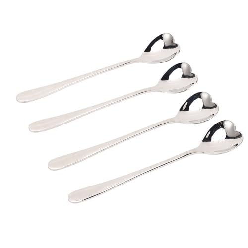 4 PCs herzförmige Kaffee-Rührlöffel, Edelstahl kleine Dessertlöffel für Latte, Sondae, Eis, elegantes Teelöffel Set mit ergonomischem Griff zum Mischen von Zucker und Creme von EOJDDPA