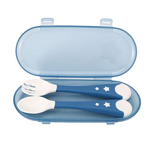 Baby Spoon Fork Set tragbare Säuglings -Fütterung Utensilien nicht schlechter ergonomisches Griff sicheres Geschirr für Kleinkinder Kinder 2pcs Red Blue Food Grade PP TPE 16.4 x 7 (Blau) von EOJDDPA