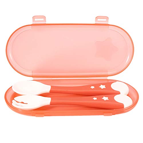Baby Spoon Fork Set tragbare Säuglings -Fütterung Utensilien nicht schlechter ergonomisches Griff sicheres Geschirr für Kleinkinder Kinder 2pcs Red Blue Food Grade PP TPE 16.4 x 7 (Rot) von EOJDDPA