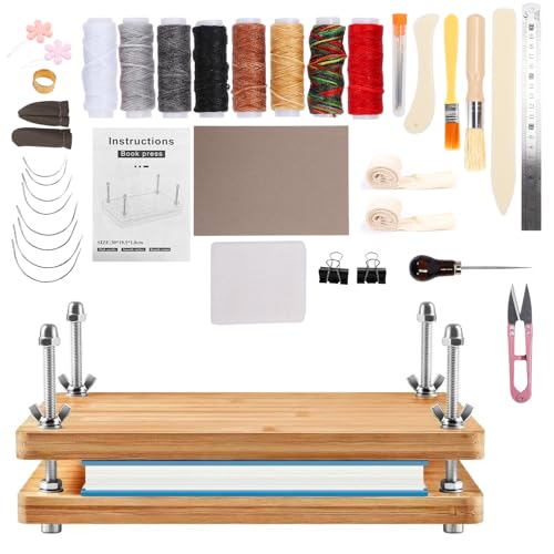 Buchbinder Set, Buchpresse, 30x19cm, Buchherstellungsset Buchbindezubehör mit Holz-Buchpresse, Buchdeckelplatte, Falzbein für Papier, Falzbein, Nähahle, Buchbinderleinen zum Buch Binden, DIY,31 Stück Buchbinder Set, Buchpresse, 30x19cm, Buchherstellungsset Buchbindezubehör mit Holz-Buchpresse, Buchdeckelplatte, Falzbein für Papier, Falzbein, Nähahle, Buchbinderleinen zum Buch Binden, DIY,31 Stück von EOJDDPA