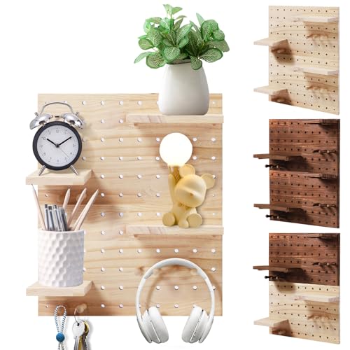 EOJDDPA DIY Schlüsselbrett Holz-Pegboard mit modularer Display-Organisation, Schlüsselhalter, Aufbewahrungswand mit Haken, Rega, Wandorganizer-Set für Schlafzimmer, Arbeitszimmer, Büro, 38 x 22,8 cm von EOJDDPA
