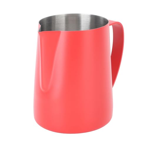 EOJDDPA 600ML Kaffee Frottier becher 304 Edelstahl Milch Frother Punkt Mund Latte Art Pitcher mit innerer Skala (Rot) von EOJDDPA